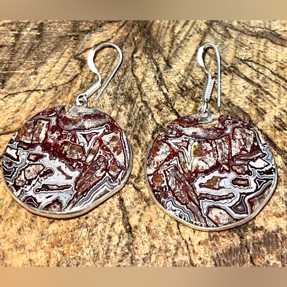 Quarter Size Laguna Lace Agate Earrings 2”